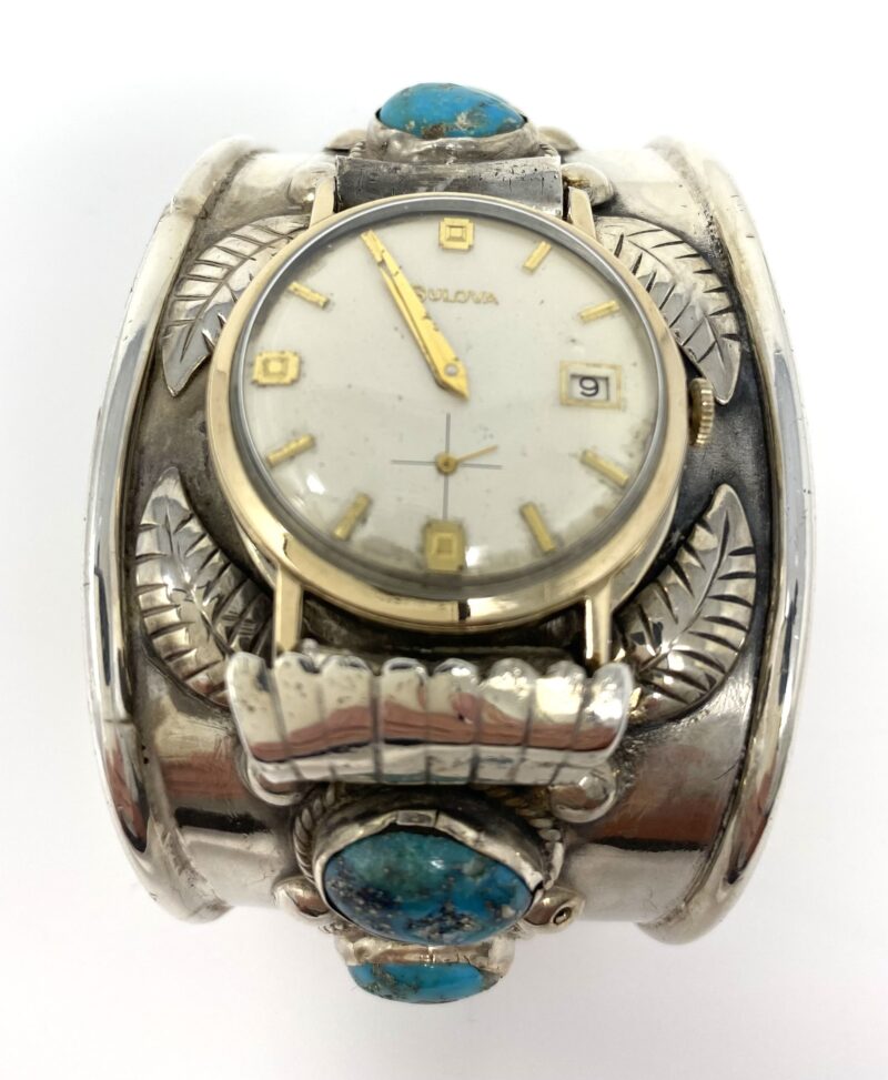 VINTAGE Mens Signed Silver Bulova Cuff Watch - Image 3